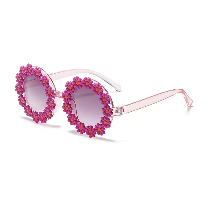 Cute Kids’ Flower Sunglasses – White & Yellow Round Beach Glasses for Girls🌸