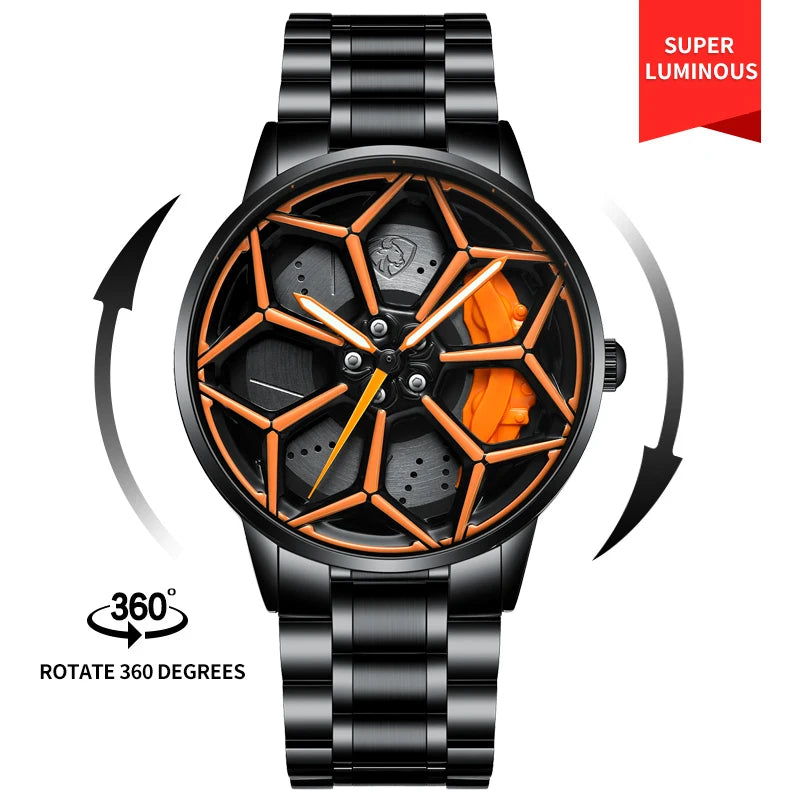 Original 3D Official Gyro Rim Watch High Quality Wholesale Wheel Watches Quartz Waterproof Wrist Car Wheel Watch Lambo URUS