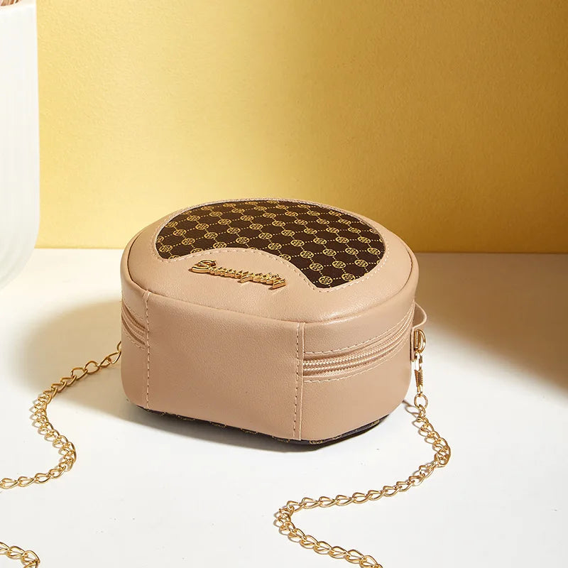 Luxury PU Leather Vintage Checkered Round Lady`s