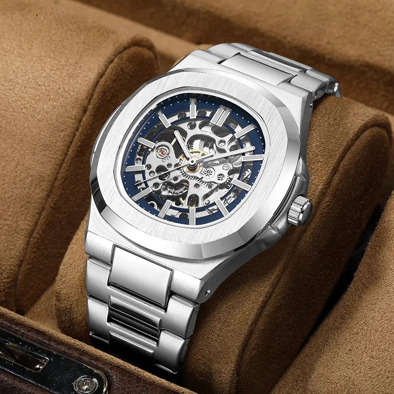 Luxury Men's Automatic Skeleton Watch Luminous Feature Business Hollow Mechanical Men Watch