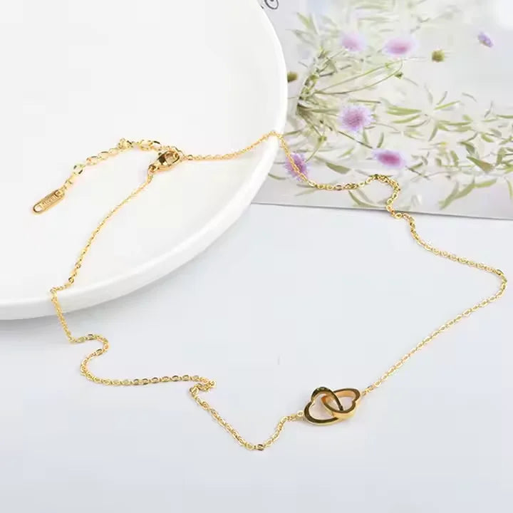 18K Gold Double Heart Necklace - Non-Tarnish & Trendy