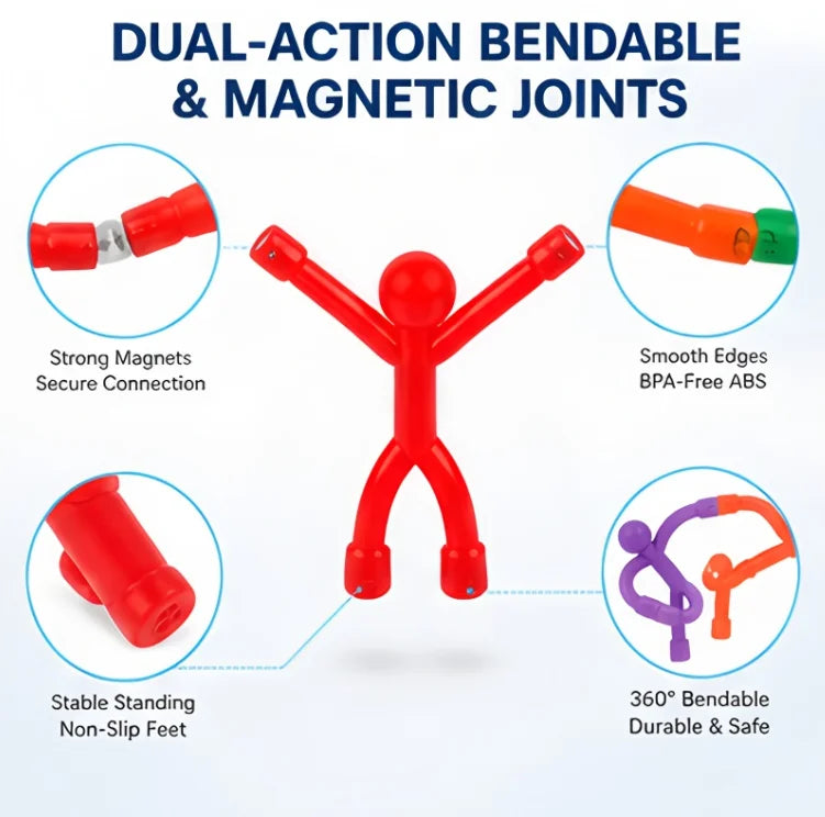 Magnet Bendable Figure Toy Plastic Man Fidget Ornament Set Rainbow
