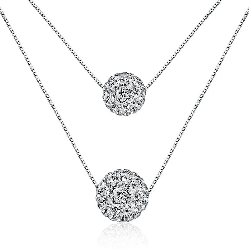 Elegant Silver Double Crystal Necklace