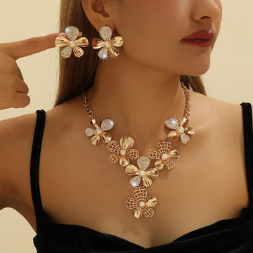 Elegant Gold Rhinestone Drop Earrings Set