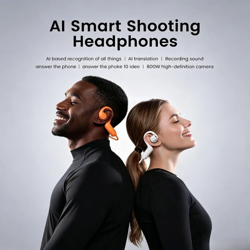 E12 Smart Open-Ear Headphones with 8MP Camera
