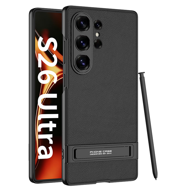 LuxSkin Matte Leather Case – Ultra-Thin Shockproof Cover with Bracket for Samsung Galaxy S26 Ultra