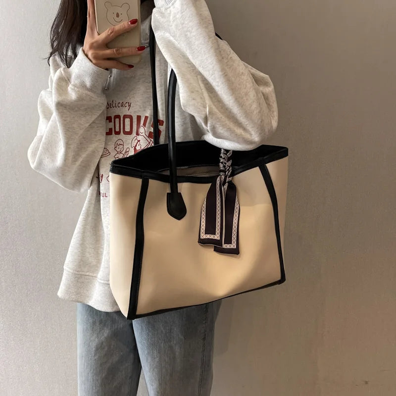 Fashion Retro Solid Color PU Zipper Waterproof Portable Tote Bag