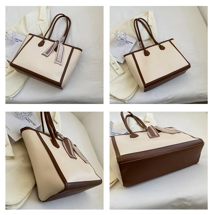 Fashion Retro Solid Color PU Zipper Waterproof Portable Tote Bag