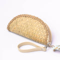 Vintage Half-Moon Straw Handbag with Leather Strap