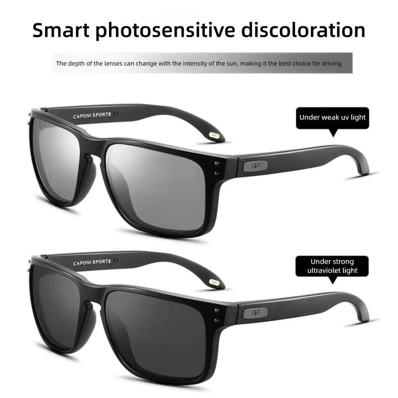 CAPONI PolarVision Sunglasses – Photochromic Square TR Frame Driving Shades