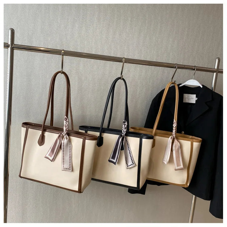 Fashion Retro Solid Color PU Zipper Waterproof Portable Tote Bag
