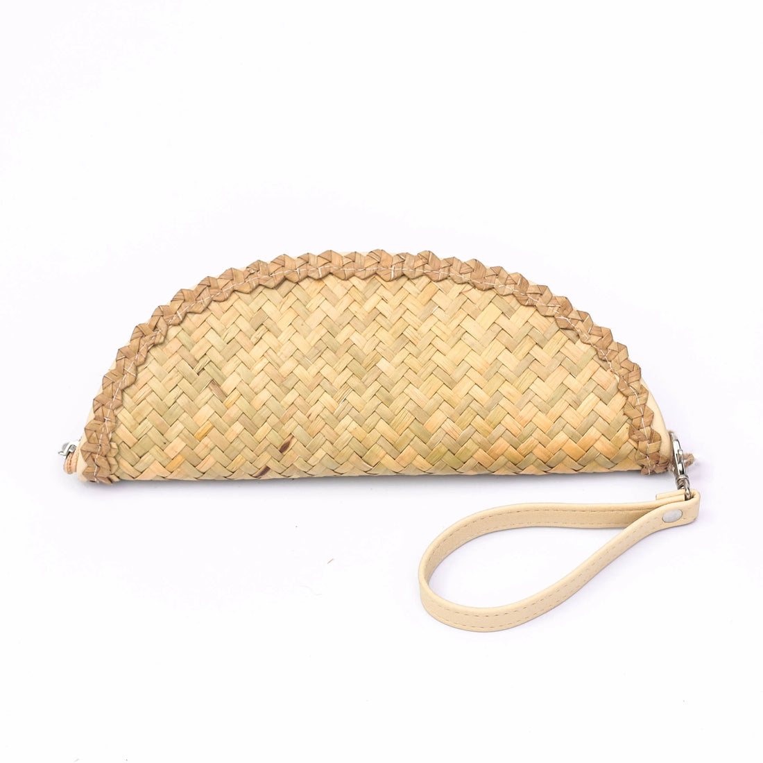 Vintage Half-Moon Straw Handbag with Leather Strap