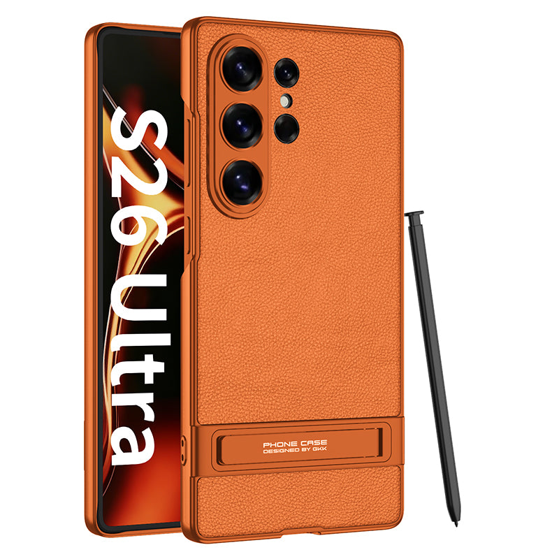 LuxSkin Matte Leather Case – Ultra-Thin Shockproof Cover with Bracket for Samsung Galaxy S26 Ultra