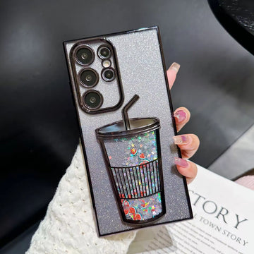 Black Glitter Stars Liquid Quicksand Phone Case