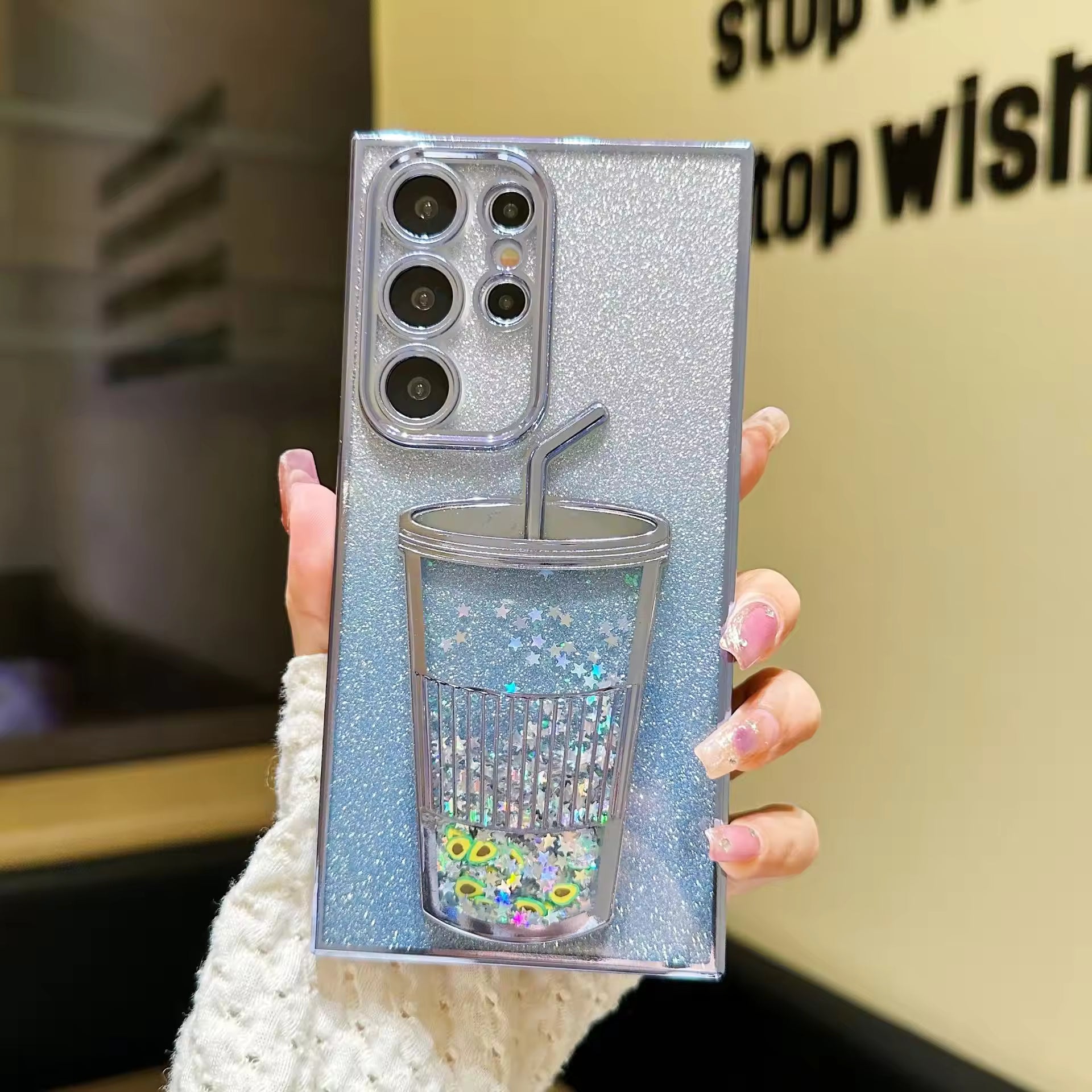 Black Glitter Stars Liquid Quicksand Phone Case
