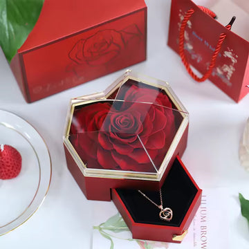 Forever Bloom Heart Acrylic Eternal Rose Jewelry Gift Box