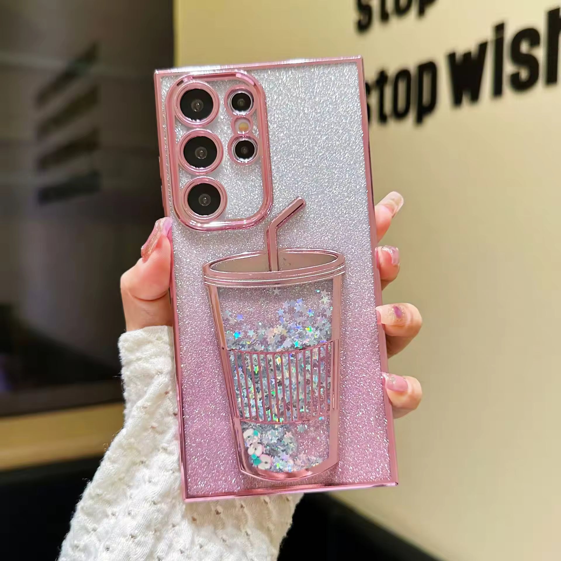 Black Glitter Stars Liquid Quicksand Phone Case