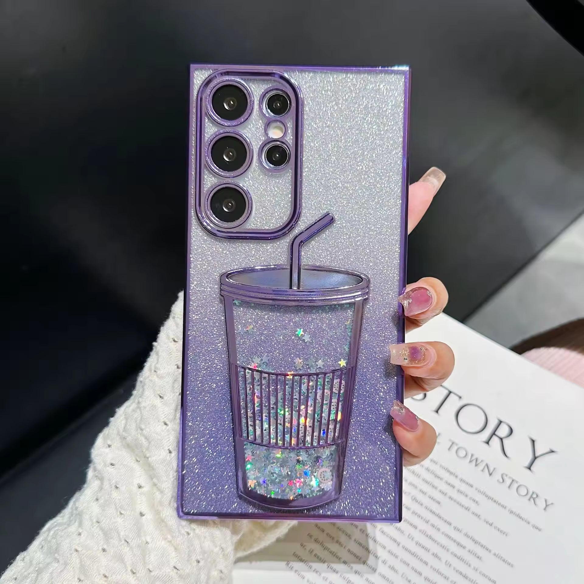 Black Glitter Stars Liquid Quicksand Phone Case
