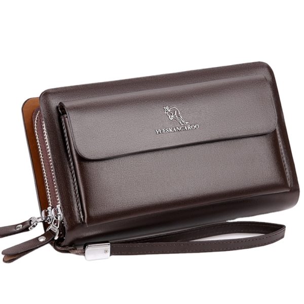 YUESKANGAROO Double Zipper Men Clutch Bag Fashion Cowhide Leather Long Purse Men's Organizer Wallet Male Casual Luxury Hand Bag