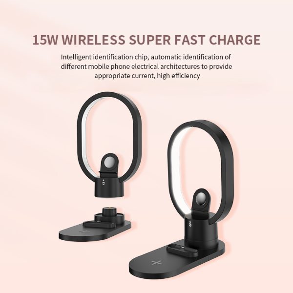 15W Fast 4 in 1 Magnetic Wireless Charger Light For Watch Airpods Phones Bedside Lamp Wireless Charging