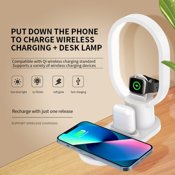 15W Fast 4 in 1 Magnetic Wireless Charger Light For Watch Airpods Phones Bedside Lamp Wireless Charging