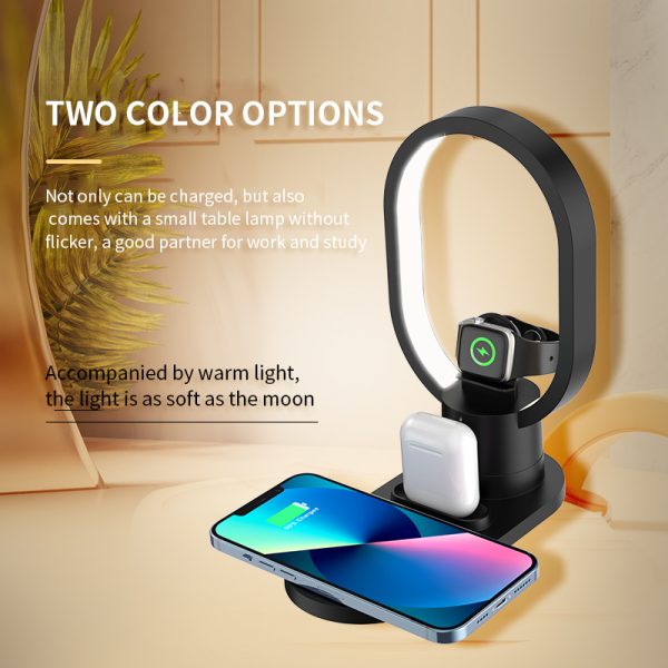 15W Fast 4 in 1 Magnetic Wireless Charger Light For Watch Airpods Phones Bedside Lamp Wireless Charging