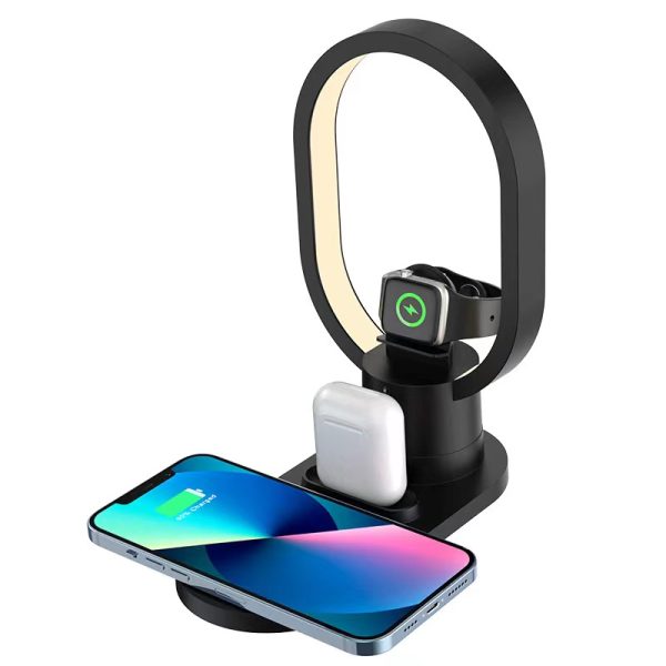 15W Fast 4 in 1 Magnetic Wireless Charger Light For Watch Airpods Phones Bedside Lamp Wireless Charging