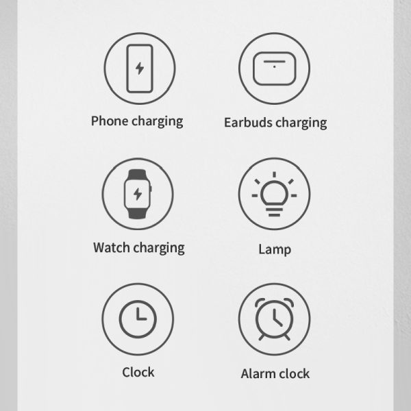 15W Wireless Charger Stand 6 In 1 Desktop Multifunctional Wireless Charger With Alarm Clock