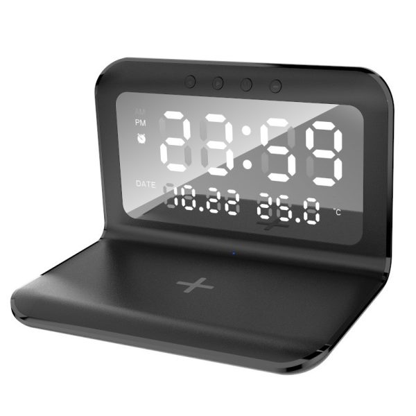 15W Wireless Charger Stand Fast Digital Alarm Clock Radio Led Display Desk Wireless Phone Charger Holder