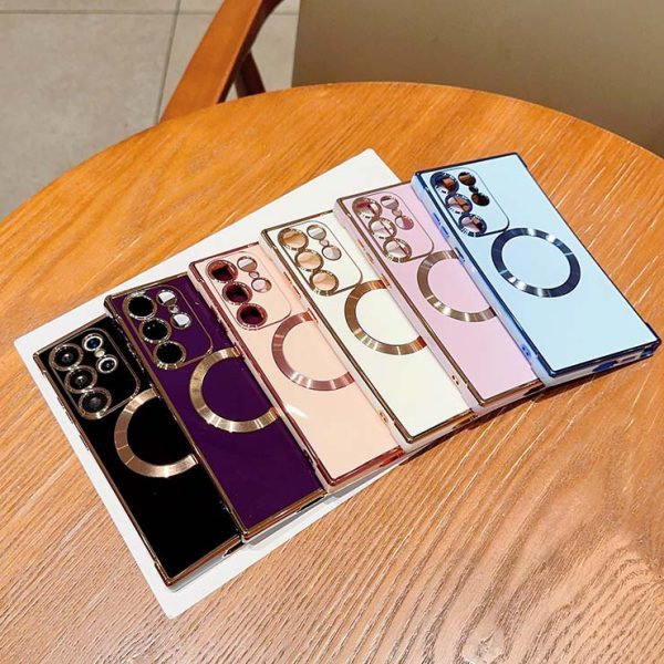 2023 Newest Shockproof Soft Luxury Golden Electroplated Black Phone Cases Cover with Magnetic for Samsung Galaxy S23 Ultra S22U