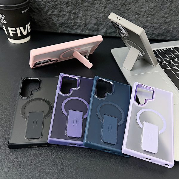 2024 Luxury Kickstand Magnetic Frosted Mobile Phone Case For Samsung Galaxy S24 S23 Ultra S24Plus Stand Cell Cover