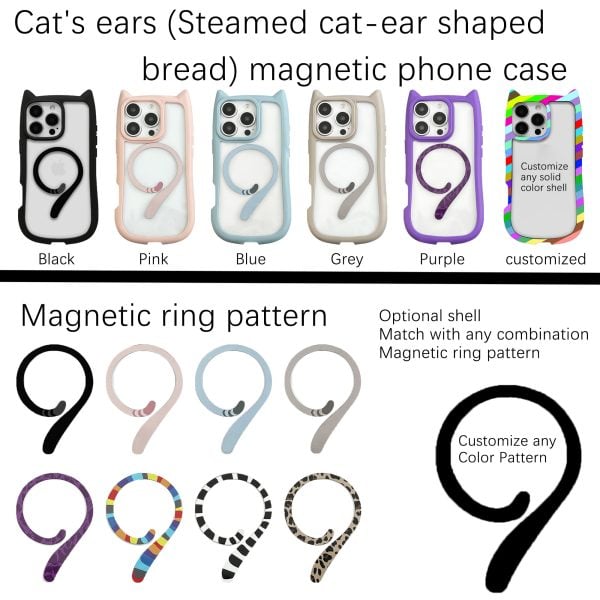 2025 Magnetic New Cat ears Cartoon 3D Anime Phone Covers for iPhone 16 15 14 13 12 11 Pro Max Mini Plus Case Lightweight Cases