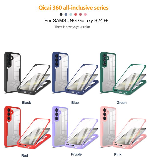 360 Degree Full Cover case For Samsung Galaxy S24 FE/A06/A16 Clear TPU+Acrylic+PET front Screen Protector Case