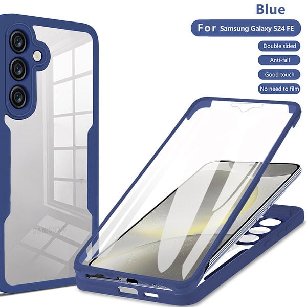 360 Degree Full Cover case For Samsung Galaxy S24 FE/A06/A16 Clear TPU+Acrylic+PET front Screen Protector Case