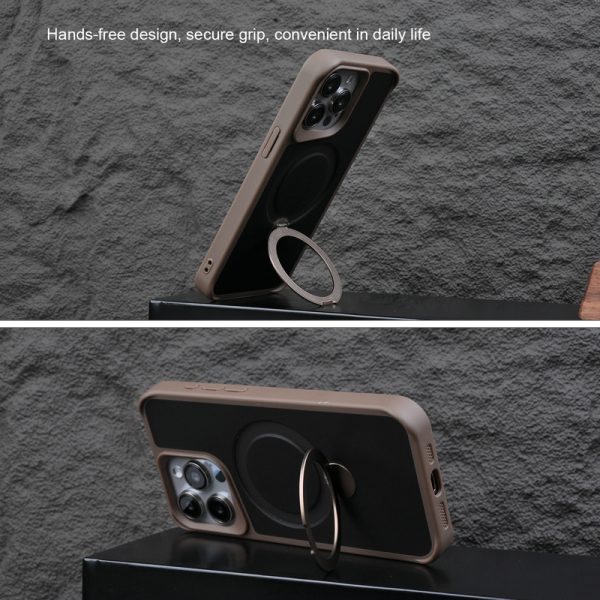 360 Degree Rotatable Invisible Magnetic Holder Hot Sale Translucent Matte Armour Phone Case For iPhone 15 16 14 13 Pro Max