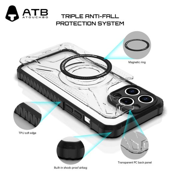 ATB Factory Shockproof Clear Back Cover 3D Transparent Magnetic Case for iPhone 16 15 14 13 12 Pro Max Phone Case