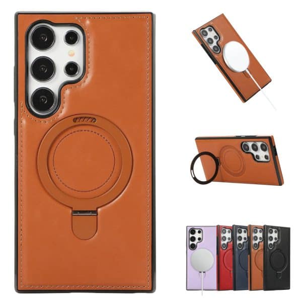 Business Magnet Ring Magnetic Charging Leather Mobile Phone Case For Samsung Galaxy S24 S23 ultra S22 plus Cover For iPhone 15