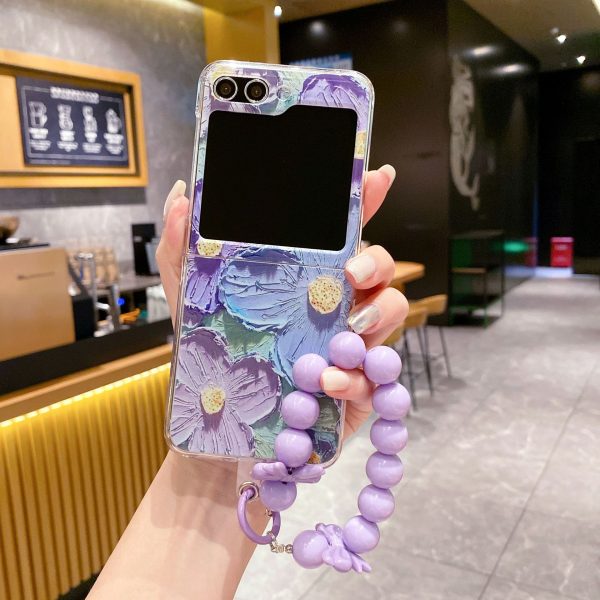 Colored Flower for Samsung Galaxy zflip 5th Generation zflip 3 4 5 6 Chain Women's Anti Drop Phone Case