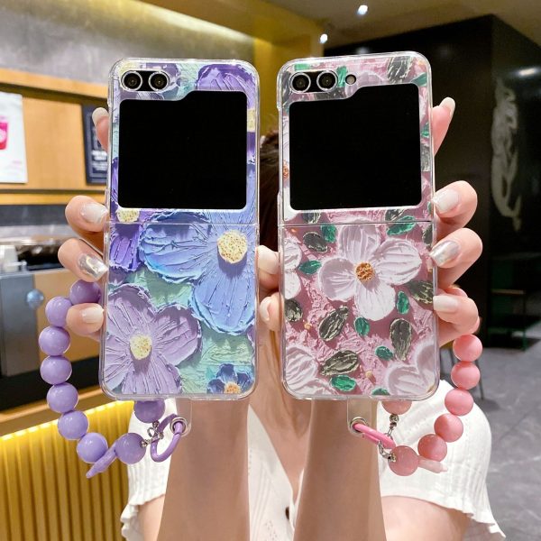 Colored Flower for Samsung Galaxy zflip 5th Generation zflip 3 4 5 6 Chain Women's Anti Drop Phone Case