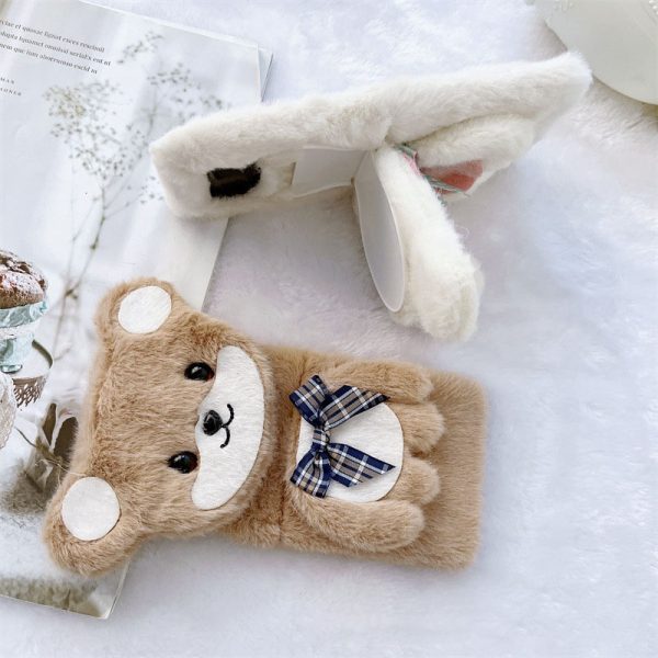 Cute Plush Phone Case For samsung zflip3 4 Autumn And Winter Shockproof Full phone Case stand holder Cover