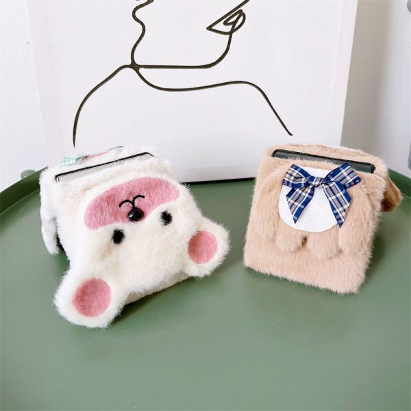 Cute Plush Phone Case For samsung zflip3 4 Autumn And Winter Shockproof Full phone Case stand holder Cover