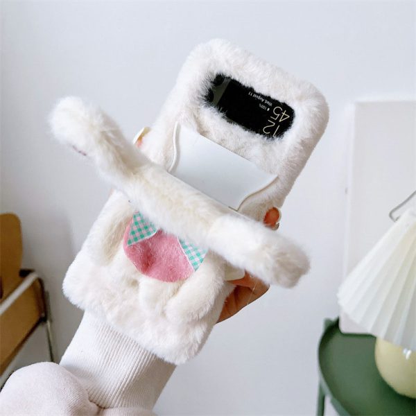 Cute Plush Phone Case For samsung zflip3 4 Autumn And Winter Shockproof Full phone Case stand holder Cover