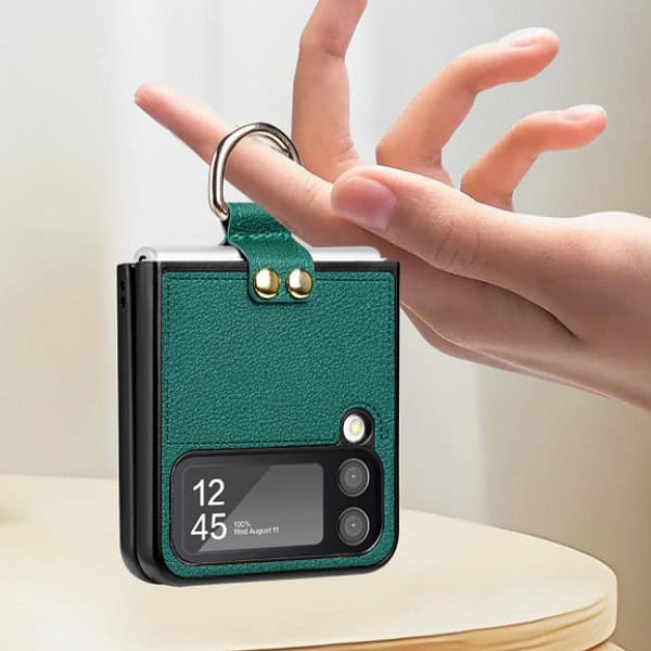 Finger Ring Holder Leather Cases Foldable Shockproof Phone Case Hard PC Protective Cover For Samsung ZFlip 4