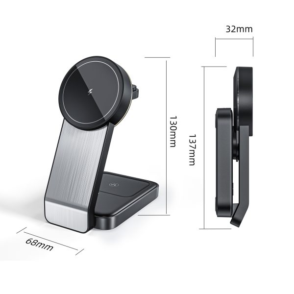 Folding Aluminum Mobile Holder Magnetic 3 in 1 Wireless Charging Fast magnetic wireless phone charger