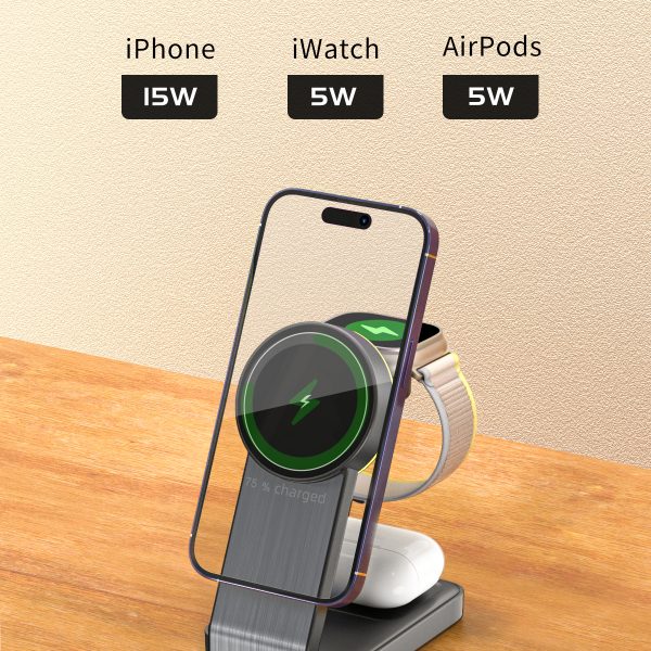 Folding Aluminum Mobile Holder Magnetic 3 in 1 Wireless Charging Fast magnetic wireless phone charger