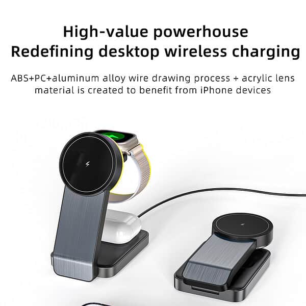 Folding Aluminum Mobile Holder Magnetic 3 in 1 Wireless Charging Fast magnetic wireless phone charger