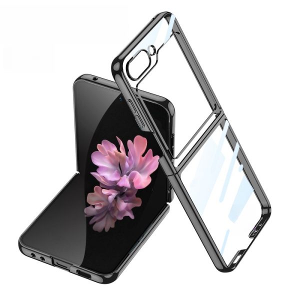 For Samsung ZFlip6 Ultra-Thin Mobile Phone Case Transparent Plating Cross-Border Simple Anti-Fall Cover for Folding Screen