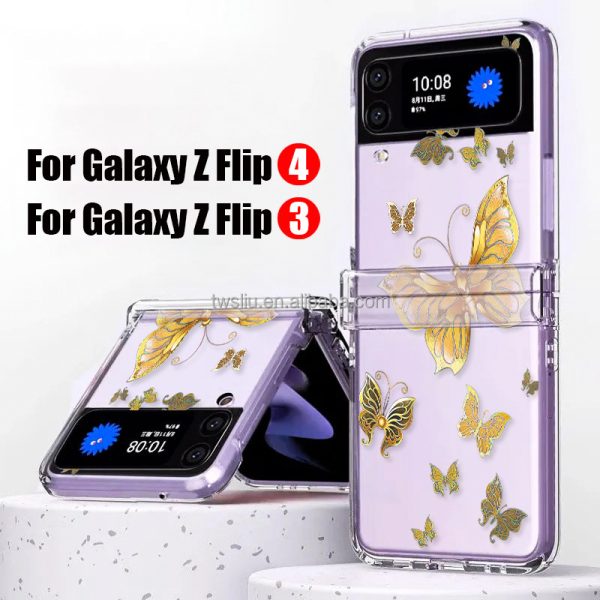 For Samsung ZFlip6 ZFlip5 4 3Folding Painted full screen Butterfly Transparent PC hinge Mobile Phone Protective Case Shell Cover