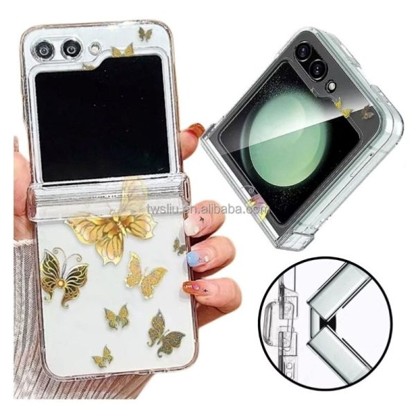 For Samsung ZFlip6 ZFlip5 4 3Folding Painted full screen Butterfly Transparent PC hinge Mobile Phone Protective Case Shell Cover