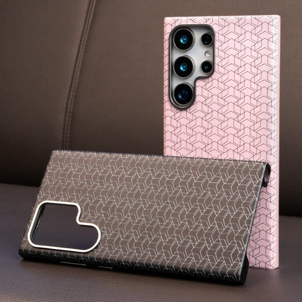 Geometric Checkered Leather (PU+PC) For Samsuang a25 back cover hard case For Samsung galaxy a35 5g phone case A55 S22 S23 S24